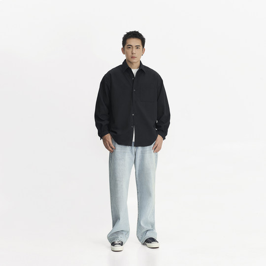 TOPTIER BRO 莱赛尔混纺亲肤顺滑长袖衬衫男简约通勤宽松休闲上衣