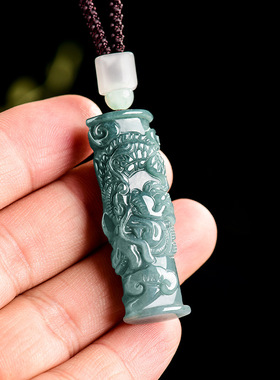 天然a货翡翠立体盘龙柱玉石吊坠
