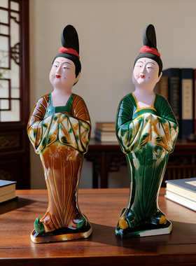 唐三彩陶瓷仕女贵妇人像摆件