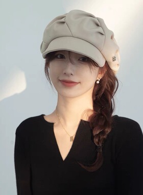 八角帽休闲褶皱女秋冬云朵帽