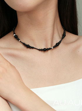 秘境之钥转运珠天然黑玛瑙水晶珠串错落天然淡水珍珠渐变设计师款