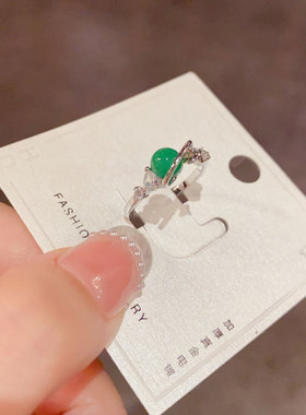 小众时尚简约芒星绿色星球开口戒精致轻奢百搭高级感超闪食指戒女