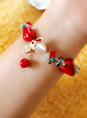 红色新款钱途无量招财猫兔子手链