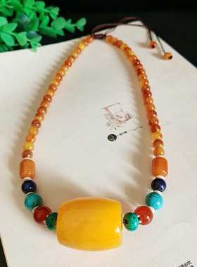 鸡油黄蜜蜡桶珠吊坠琥珀男女通用