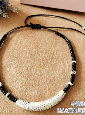 泰国手工编织仿银弯管复古绳项链