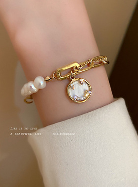 小众韩国镶钻数字轻奢淡水珍珠