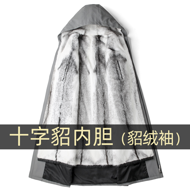 派克服男加长款过膝水貂内胆十字貂皮毛一体皮草大衣连帽尼克服冬