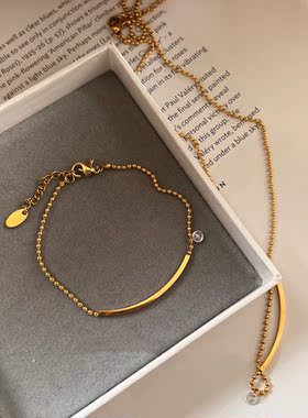 手链套装圆扣手链洗澡不用取系列●秋冬新款金色微笑锆石项链