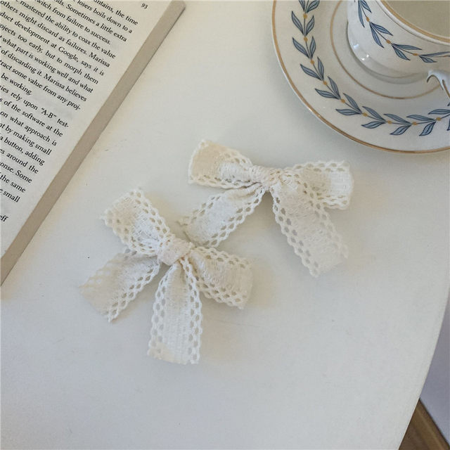 Super soft and versatile milk blue lace bow tie hairpin double ponytail hairpin ສໍາລັບເດັກຍິງ