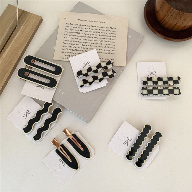 日韩气质黑白棋盘格复古亚克力刘海发夹碎发美妆面膜鸭嘴边夹发饰,淘宝优惠券,粉丝福利购,淘宝优惠卷