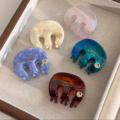 韩系同款小号m金标醋酸抓夹日常百搭温柔鲨鱼夹半扎发抓发夹发饰 - 图0