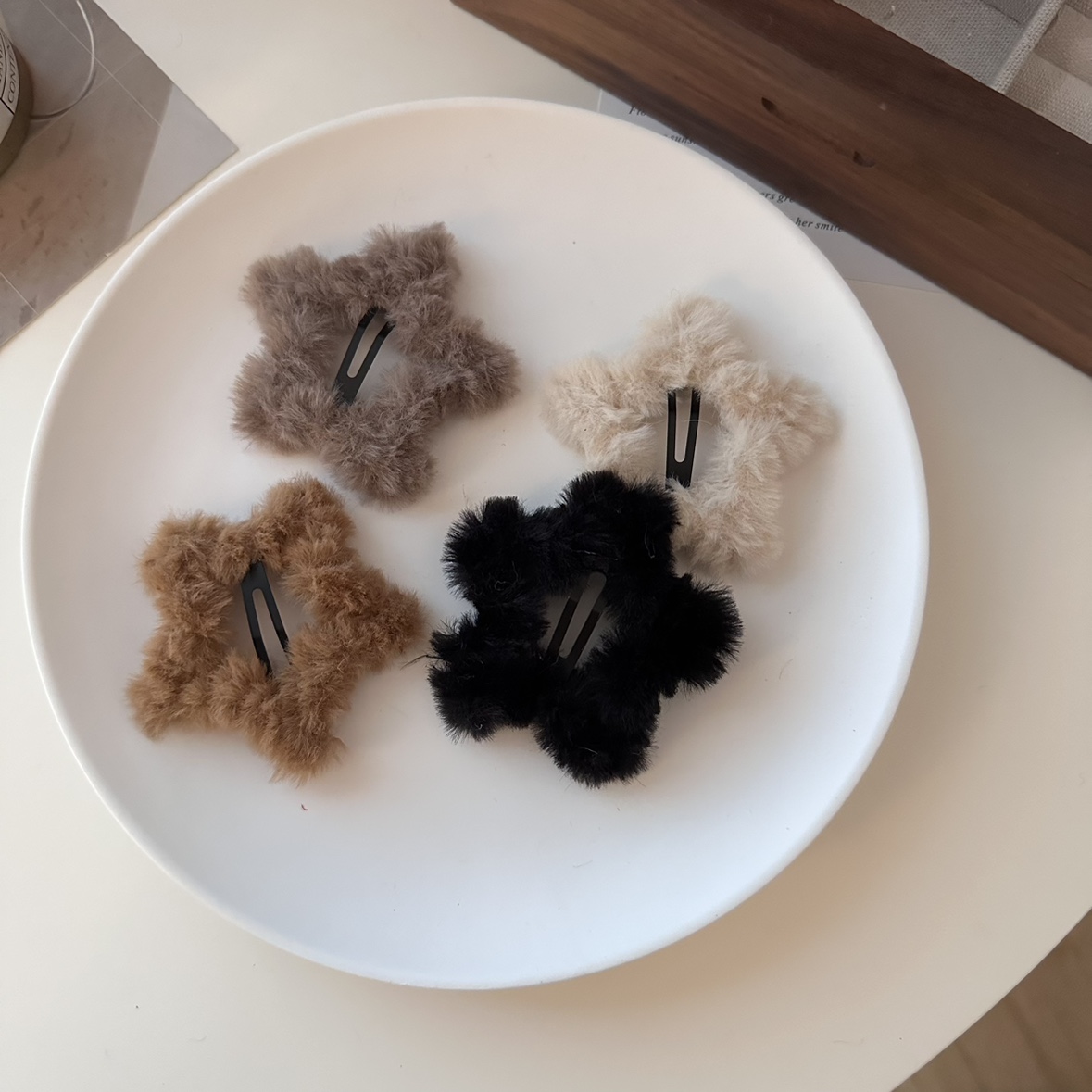 秋冬柔软毛绒星星发夹可爱毛毛五角星发卡碎发夹刘海夹网红卡子 - 图0