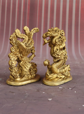 纯铜新房摆件婚庆用品二龙戏珠