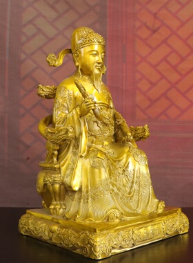 纯黄铜文昌帝君张亚子铜像摆件