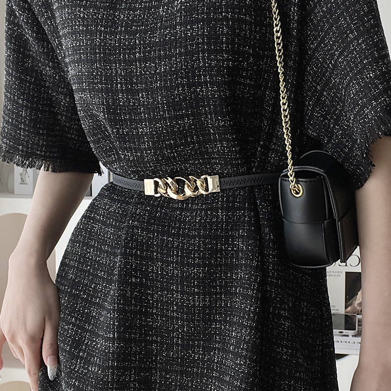 自制新款金属对扣腰带女弹力装饰配连衣裙子外套黑色杏色松紧腰链,淘宝优惠券,粉丝福利购,淘宝优惠卷