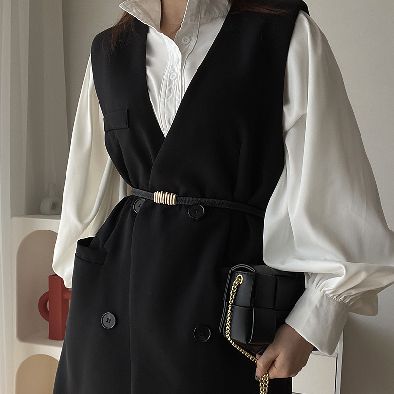 自制新款金属对扣腰带女弹力装饰配连衣裙子外套黑色杏色松紧腰链,淘宝优惠券,粉丝福利购,淘宝优惠卷