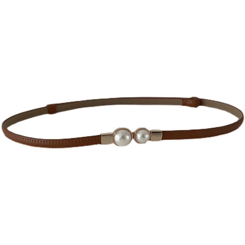 哑光真皮腰带女细装饰配连衣裙子毛衣收腰百搭珍珠对扣驼色小皮带,淘宝优惠券,粉丝福利购,淘宝优惠卷