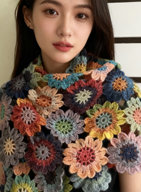 法式复古钩织花朵披肩