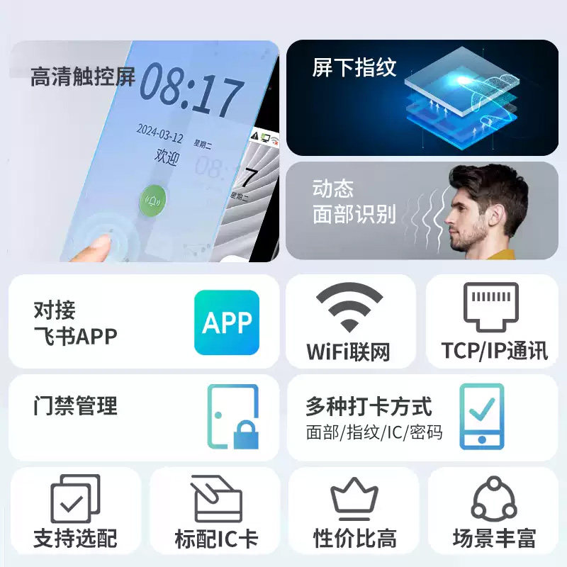 ZKTeco Entropy Feishu access control machine FS1300 face fingerprint swipe card Feishu attendance access control all-in-one machine