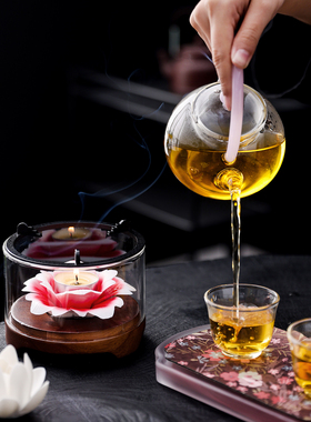 德化陶瓷莲花蜡烛底座花朵温茶炉