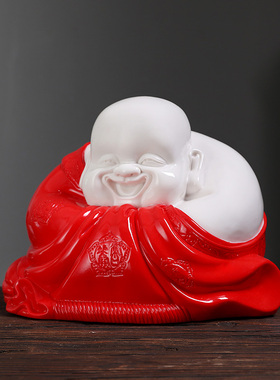 哈哈笑佛祝福家居玄关工艺品修饰品 陶瓷红衣弥勒可爱弥勒佛摆件