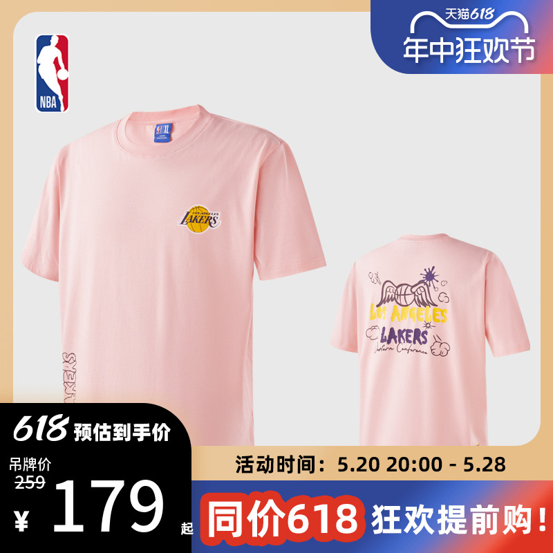 NBA欢乐的运动系列情侣手绘宽松T恤洛杉矶湖人/凯尔特人/金州勇士 - 图0