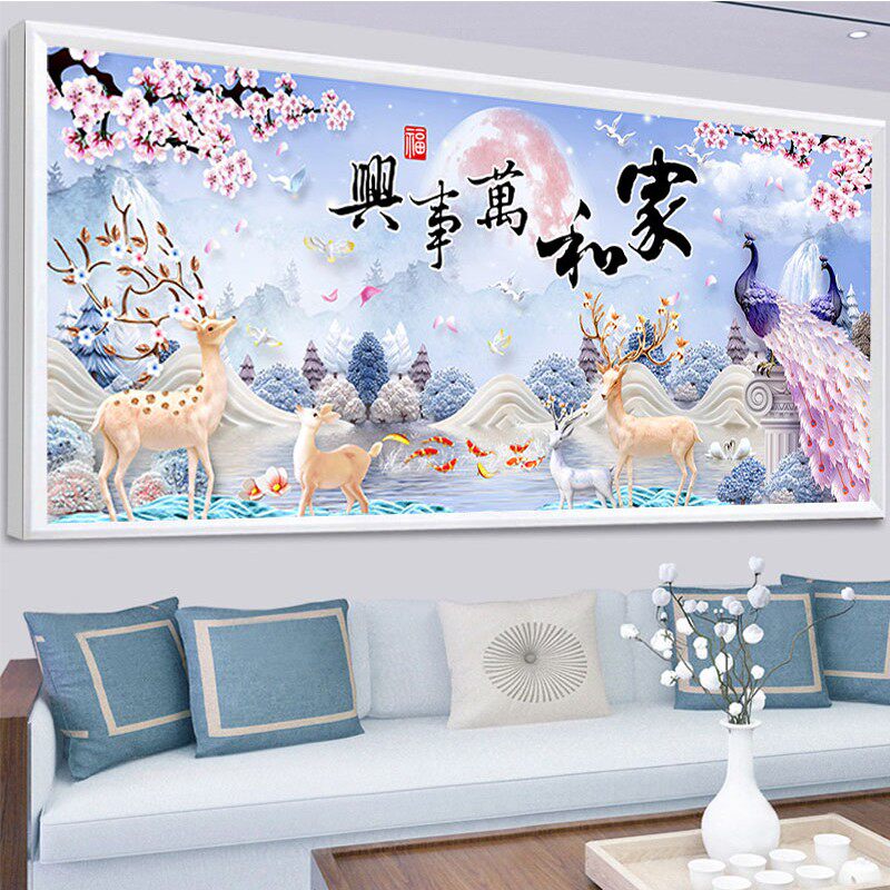 2020 New Handmade Cross Stitch Diamond Painting Finished Stickers Good Home And Everything Prosperous Fortune Elk Peacock Living Room