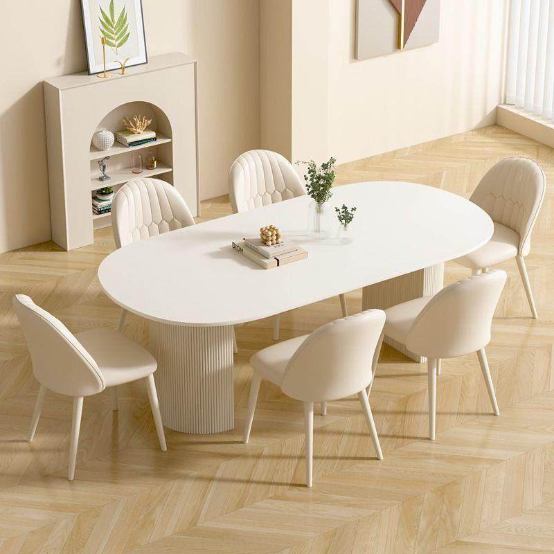 奶油风纯白岩板餐桌家用小户型轻奢现代简约网红椭圆餐桌椅子组合,淘宝优惠券,粉丝福利购,淘宝优惠卷