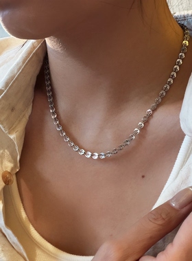 734钛钢洗澡不掉色白金色项链亮晶晶切面麻花锁骨链