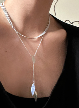 734钛钢y字锁骨叶子原创设计通勤毛衣链银色清冷项链