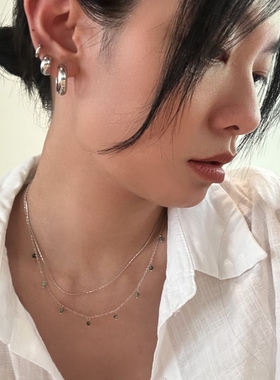 734钛钢浅金色天然石双层串珠叠戴项链小众高级温柔甜美锁骨链