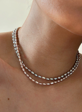 清冷气质银灰色天然米珠珍珠项链轻奢气质高级感颈链