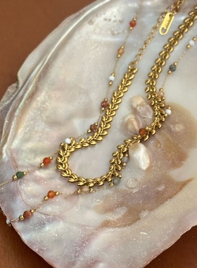 可洗澡项链镀金串珠石