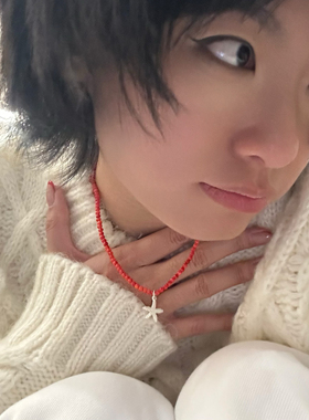 通体925银项链配饰高级感轻奢小众秋冬海星红色珠子串珠锁骨链