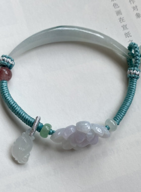 青莲记女天然翡翠半镯手链