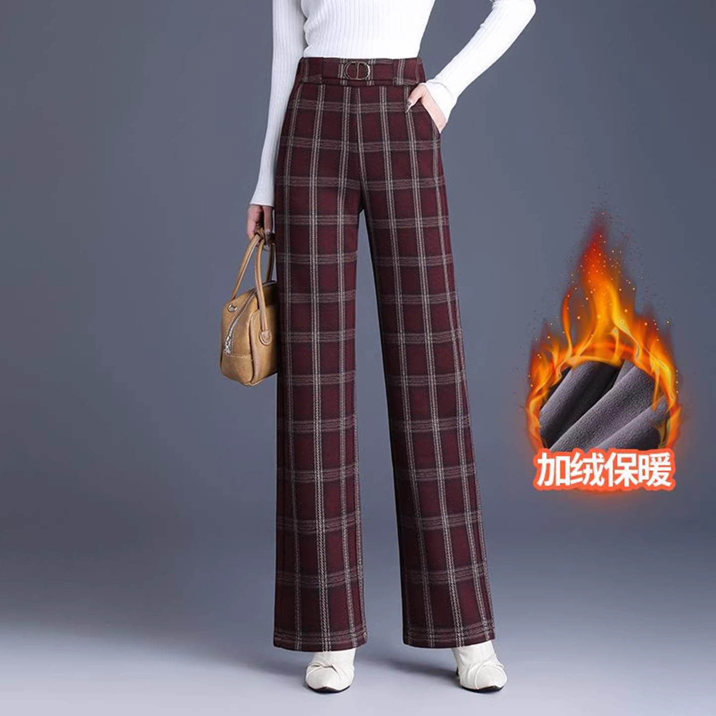 清仓捡漏窄版毛呢阔腿裤女春秋冬季大码加绒加厚小个子休闲直筒裤,淘宝优惠券,粉丝福利购,淘宝优惠卷