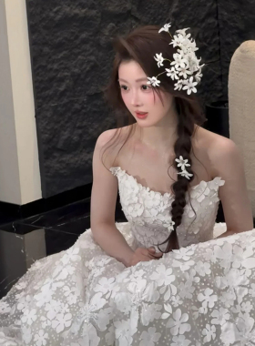 唯美新娘白色花瓣蕾丝头花发夹