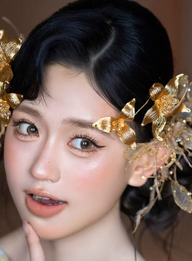 香槟金森系新娘羽毛蕾丝头饰
