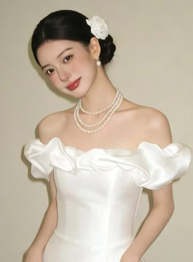 法式复古多层珍珠锁骨链长款