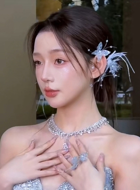 边夹发夹羽毛串珠日韩森系超仙美
