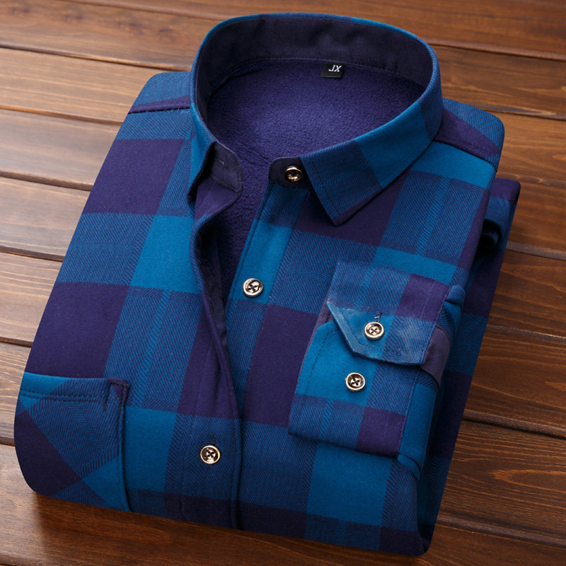 俞兆林秋冬季加绒男士经典格子衬衫 俞兆林上海衬衫