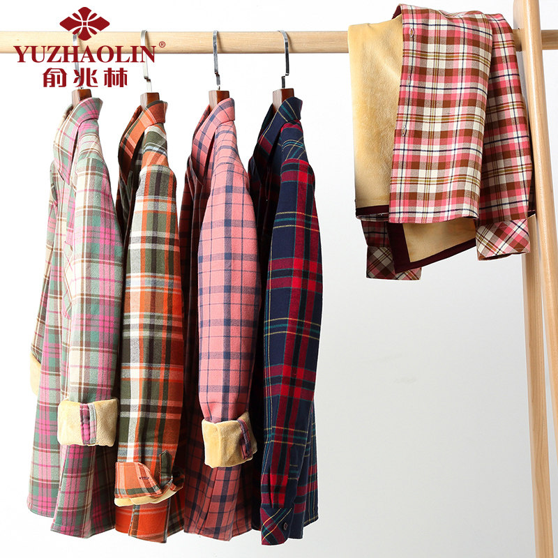 俞兆林纯棉加绒格子女士2021年衬衫 俞兆林上海衬衫