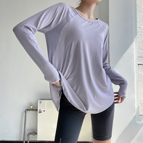 网红瑜伽服女罩衫专业透气健身房运动长袖T恤宽松休闲跑步上衣秋 - 图2