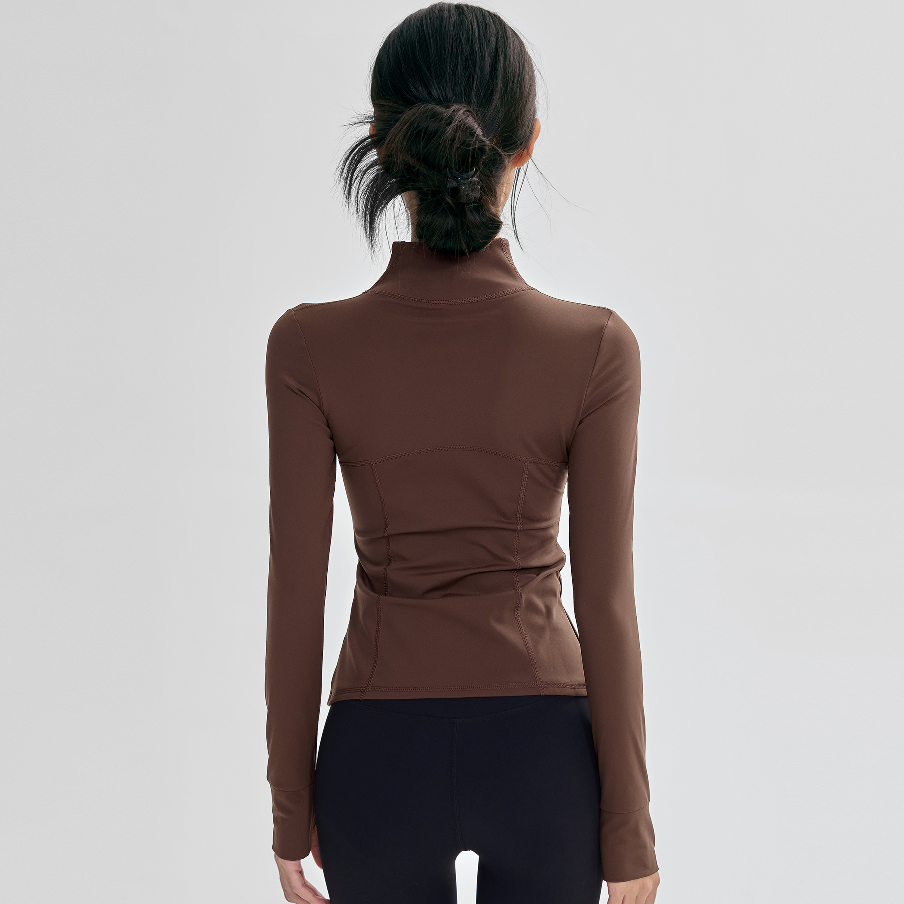 秋冬薄绒瑜伽服外套女立领修身运动上衣显瘦普拉提训练健身长袖新 - 图1