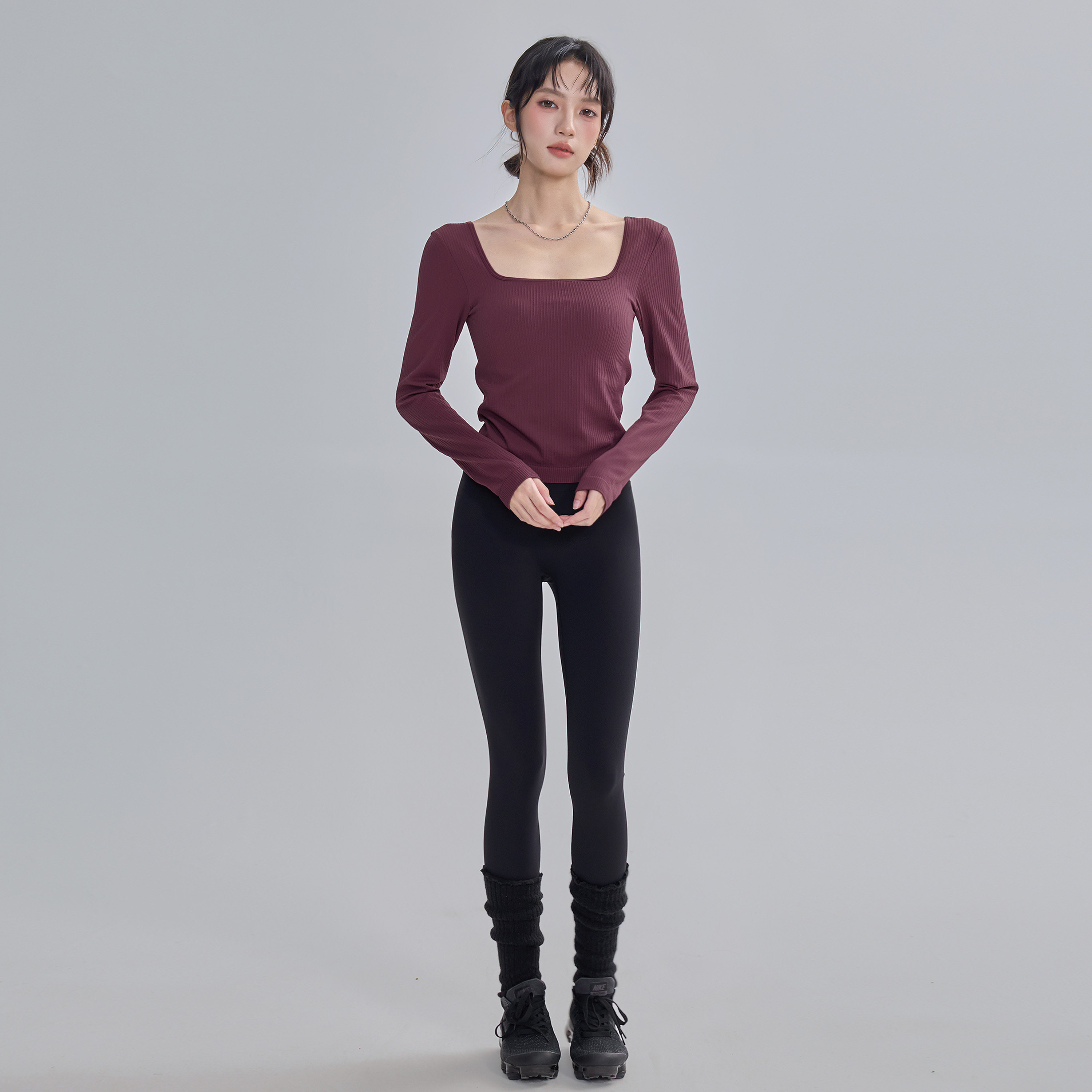 云端贝壳一体式运动上衣秋冬美背瑜伽服长袖女显瘦健身训练T恤新,淘宝优惠券,粉丝福利购,淘宝优惠卷