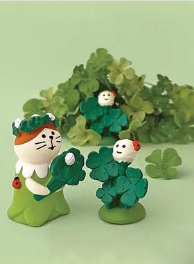 zakka杂货手办日式猫春季赏花樱花树兔子盆栽装饰 树脂工艺品摆件