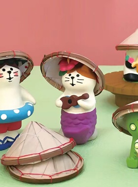 日式猫夏日海岛桌面树脂小摆件