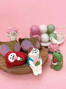 2024日式猫咪可爱赏花ZAKKA樱花抹茶INS潮玩公仔树脂工艺品小摆件