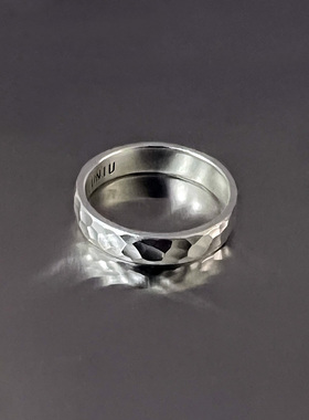 999足银戒指手工捶打简约百搭