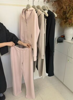 2026早秋新款女装连帽拉链卫衣外套 两件套女宽松休闲套装九米